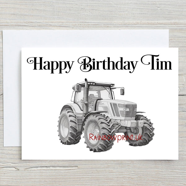 Tractor Card, personalised with any text printed on the front, farmer, kids, agriculture