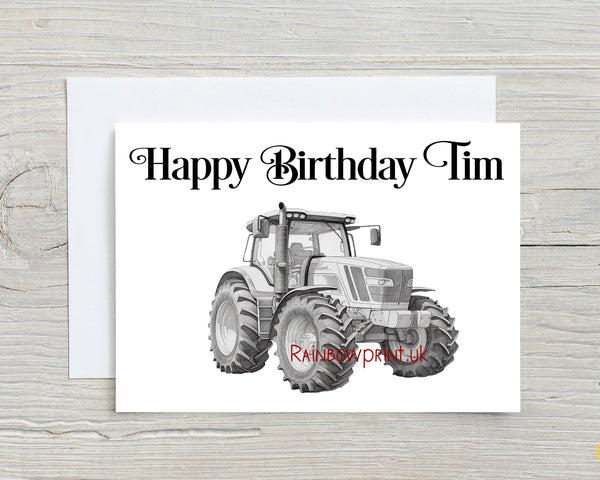 Tractor Card, personalised with any text printed on the front, farmer, kids, agriculture