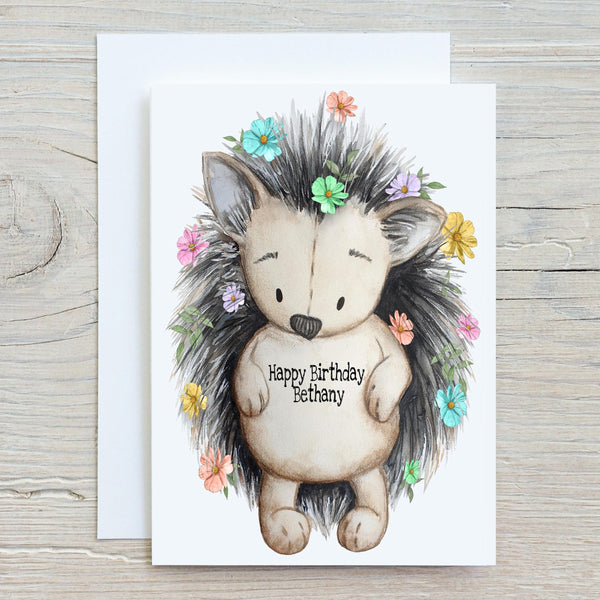 Cute Hedgehog A5 Glossy Personalised Greetings Card, Animal Lovers, Birthdays, Nature, Wildlife, personalised on front if required