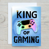 King of Gaming Personalised A5 Glossy Greetings Card, for Gamers, Birthdays, Get Well Card for Gaming Fans