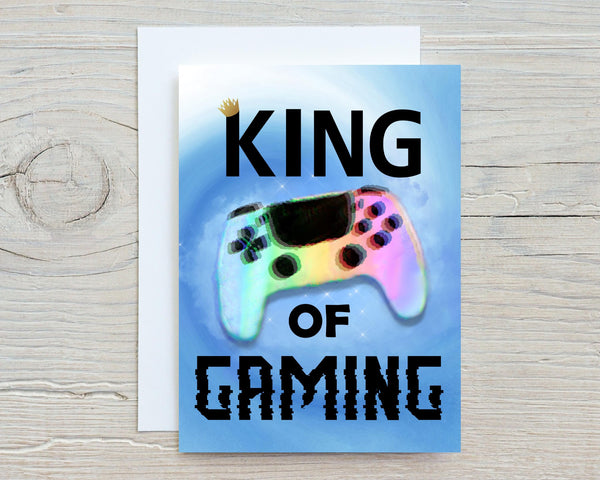 King of Gaming Personalised A5 Glossy Greetings Card, for Gamers, Birthdays, Get Well Card for Gaming Fans