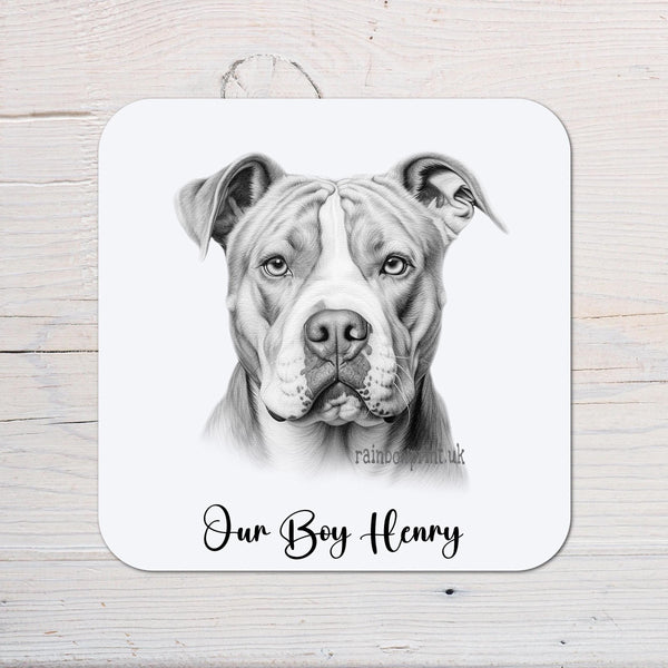 American Bulldog Personalised Coaster www.rainbowprint.uk