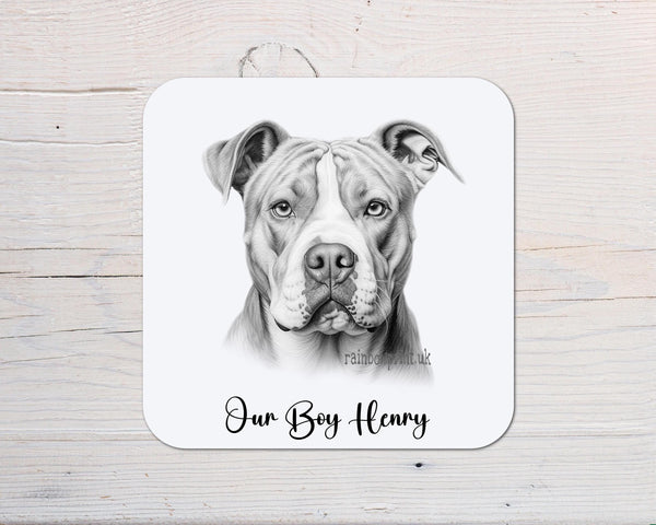 American Bulldog Personalised Coaster www.rainbowprint.uk