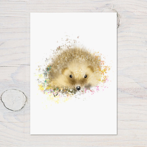 Hedgehog Hand Drawn by us A4 Print on 260gsm Glossy Photographic Art Card, lovely gift for nature wildlife profits to charity (OWR)