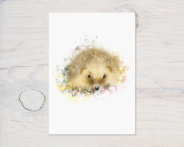 Hedgehog Hand Drawn by us A4 Print on 260gsm Glossy Photographic Art Card, lovely gift for nature wildlife profits to charity (OWR)