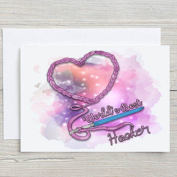 Crochet World's Best Hooker Funny Personalised A5 Glossy Greetings Card, for Crafters, Crochet, Makers