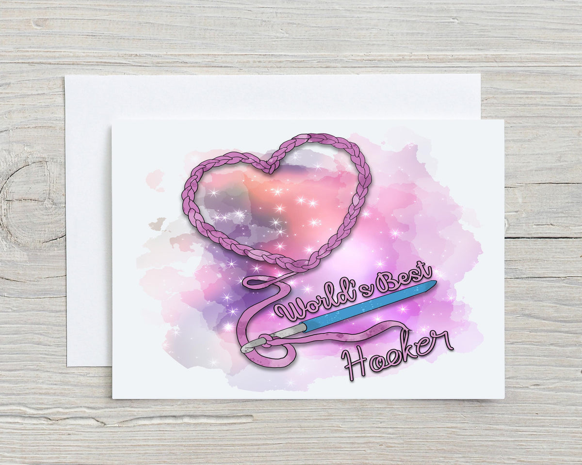 Crochet World's Best Hooker Funny Personalised A5 Glossy Greetings Card, for Crafters, Crochet, Makers