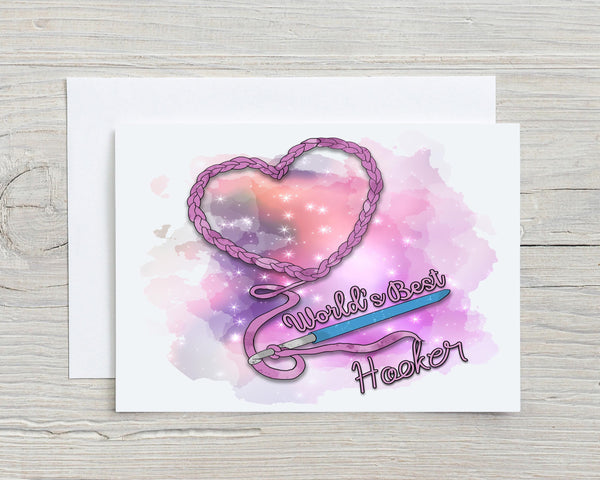 Crochet World's Best Hooker Funny Personalised A5 Glossy Greetings Card, for Crafters, Crochet, Makers