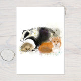 Wildlife Badger Fox Hedgehog Hand Drawn by us A4 Print on 260gsm Glossy Photographic Art Card, lovely gift