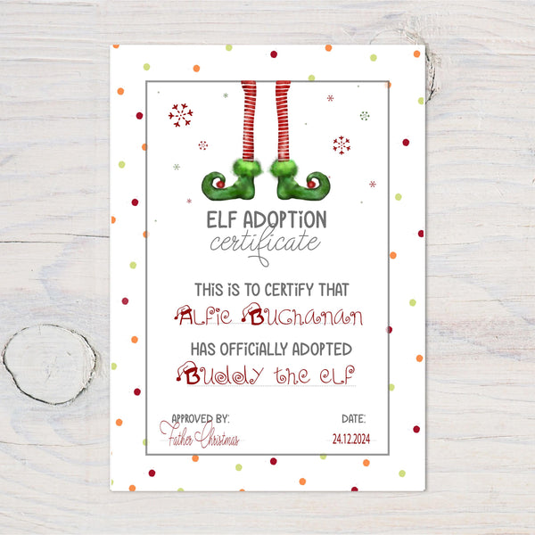 Elf Adoption Certificate from Santa Claus, Father Christmas - Personalised 2025 with any name and Elf name
