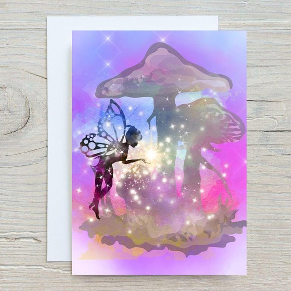 Fairy Toadstool Personalised Glossy Greetings Card, Fairies, Birthday, Magical