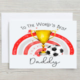 World's Best Daddy Football Reds and Grey Glossy A5 Personalised Greetings Card, Birthday, Father's Day, Love your Dad