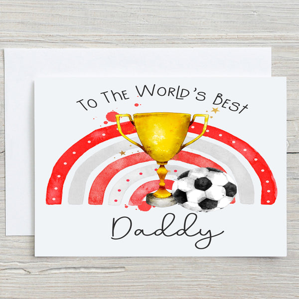 World's Best Daddy Football Reds and Grey Glossy A5 Personalised Greetings Card, Birthday, Father's Day, Love your Dad