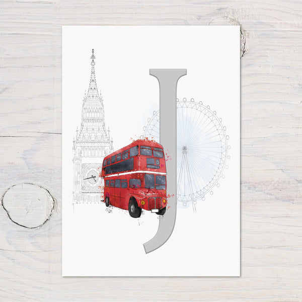 London Bus Glossy A4 Initial Personalised Wall Print, ideal for Bus Fans, Bedroom Walls, Wall Art, London