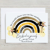 Bee Kind Rainbow Greetings Card: Personalised on the front if required
