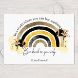 Bee Kind Motivational Bee Rainbow A4 Wall Print - ideal for Bedrooms, Office, Study, Workplace, Motivate and Bee Kind, can be personalised