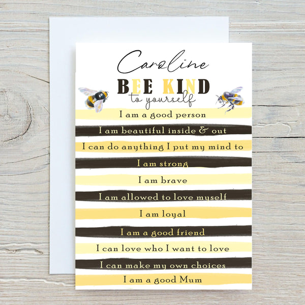 Bee Kind A5 Greetings Card: Personalised Motivational Gift