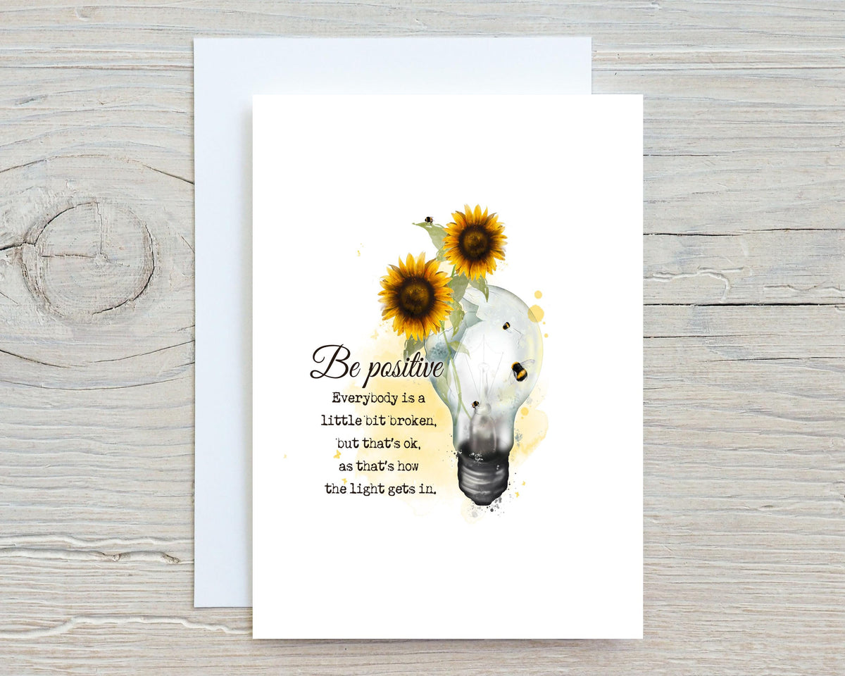 Lightbulb Bee Mental Health Glossy A5 Personalised Greetings Card, can be personalised with any name if required, motivate, help, support