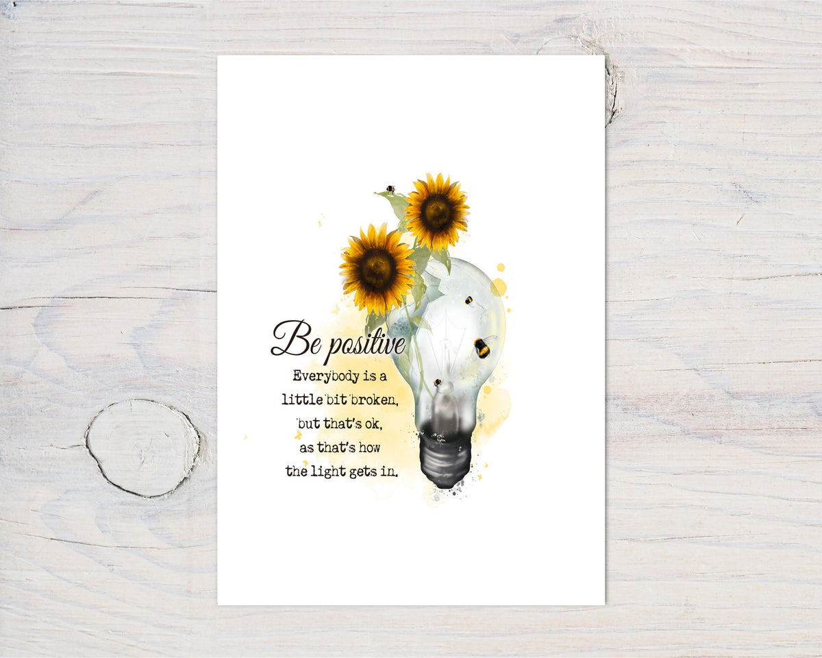 Sunflower Mental Health Motivational A4 Wall Art Print - Bedroom, Office, Workplace Wall Print, Motivate, Bees, can be personalised, gift