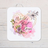 "World's Best Gran" floral coaster www.rainbowprint.uk