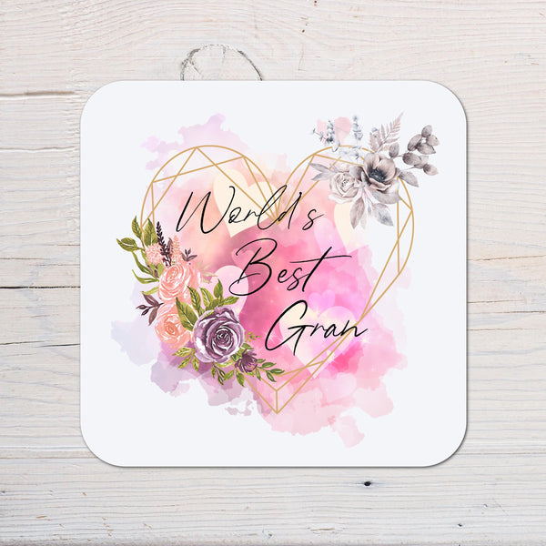 "World's Best Gran" floral coaster www.rainbowprint.uk