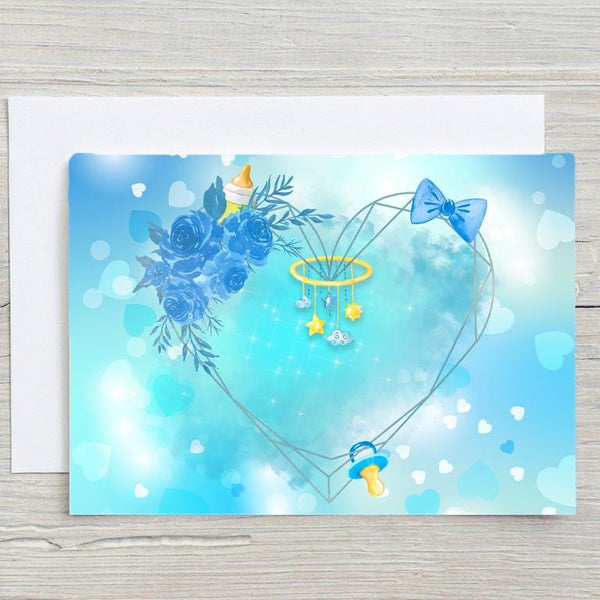 Baby Boy Congratulations A5 Glossy Personalised Greetings Card, with any name/message printed on the front - New Baby Card