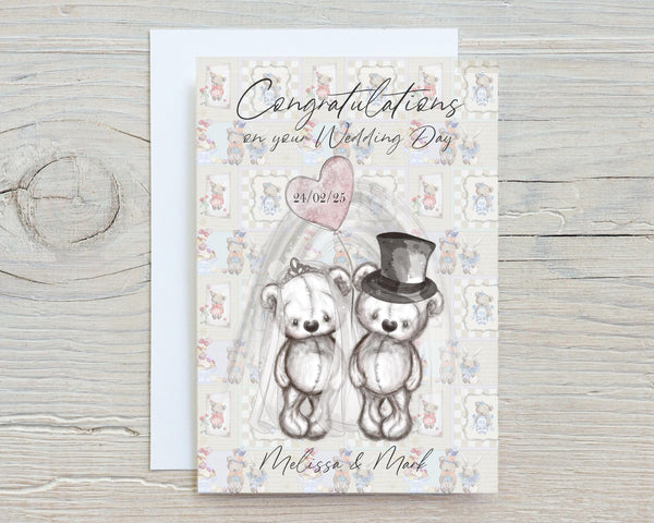 Wedding Day Personalised A5 Glossy Card, with any name/message/date printed on the front, wording can be changed