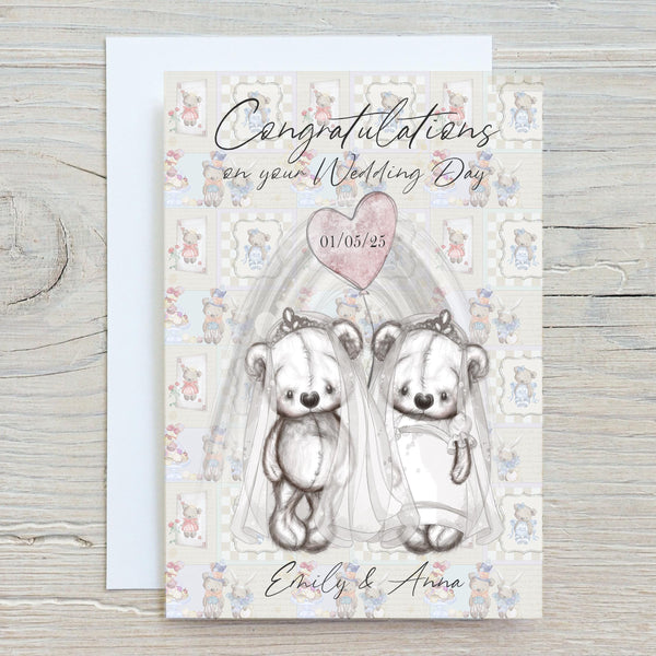 Wedding Day Personalised A5 Glossy Card, with any name/message/date printed on the front, wording can be changed, Two Brides