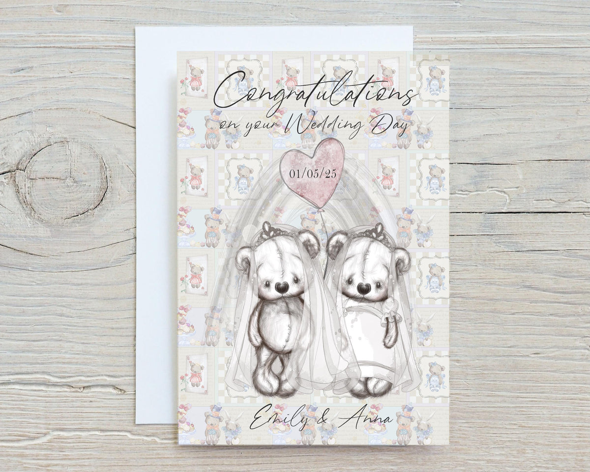 Wedding Day Personalised A5 Glossy Card, with any name/message/date printed on the front, wording can be changed, Two Brides