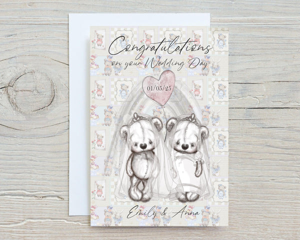 Wedding Day Personalised A5 Glossy Card, with any name/message/date printed on the front, wording can be changed, Two Brides