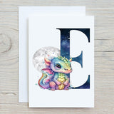 Dragon Birthday Card with Initial: Space Initial, ideal for kids