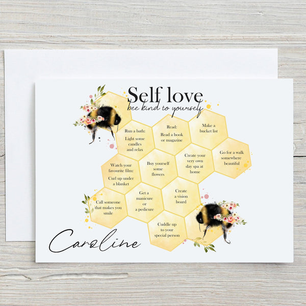 Bee Honeycomb Motivational Greetings Card A5 glossy, can be personalised, Birthdays, Motivational Cards
