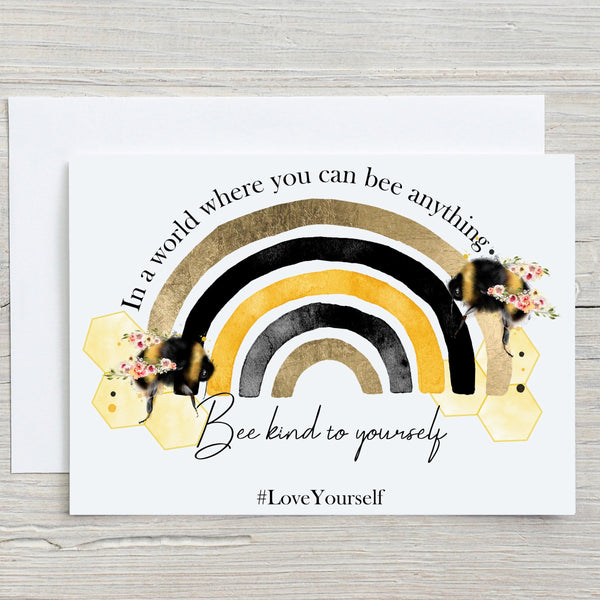Bee Kind Rainbow Greetings Card: Personalised A5 Birthday Card