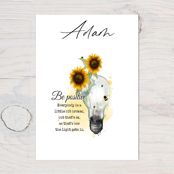 Sunflower Mental Health Motivational A4 Wall Art Print - Bedroom, Office, Workplace Wall Print, Motivate, Bees, can be personalised, gift
