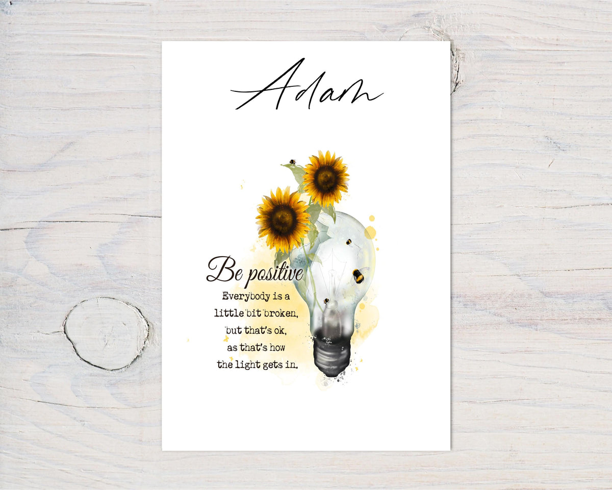 Sunflower Mental Health Motivational A4 Wall Art Print - Bedroom, Office, Workplace Wall Print, Motivate, Bees, can be personalised, gift