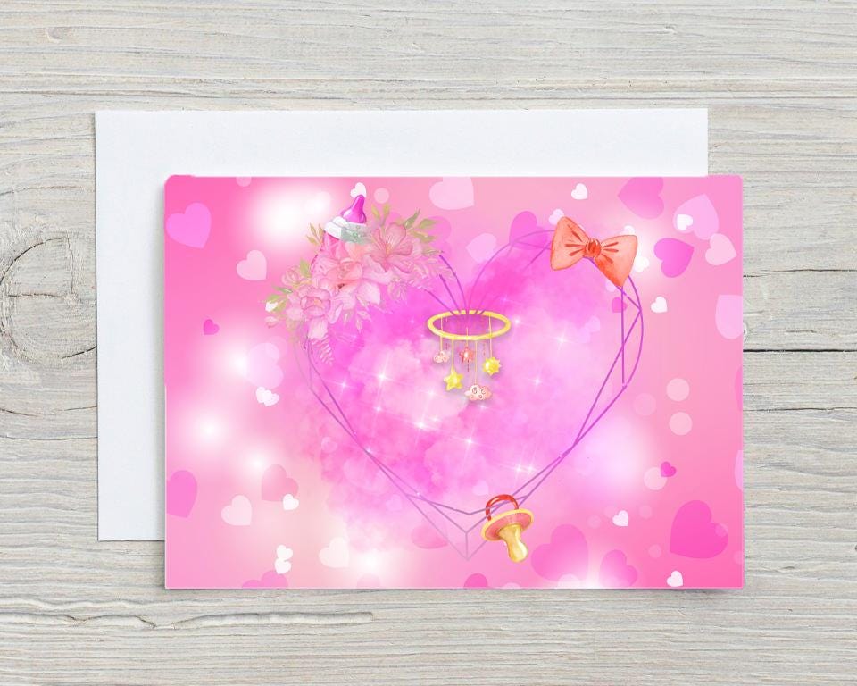 Baby Girl Congratulations A5 Glossy Personalised Greetings Card, with any name/message printed on the front - New Baby Card