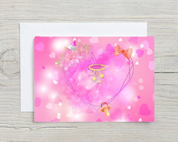 Baby Girl Congratulations A5 Glossy Personalised Greetings Card, with any name/message printed on the front - New Baby Card