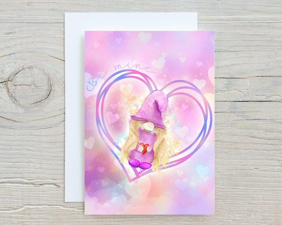 Valentines Gnome Be Mine A5 Glossy Personalised Card, with any name printed on the front - Love, , Valentine, Wife, Fiancée, Girlfriend