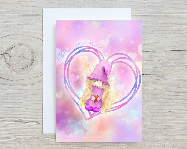Valentines Gnome Be Mine A5 Glossy Personalised Card, with any name printed on the front - Love, , Valentine, Wife, Fiancée, Girlfriend