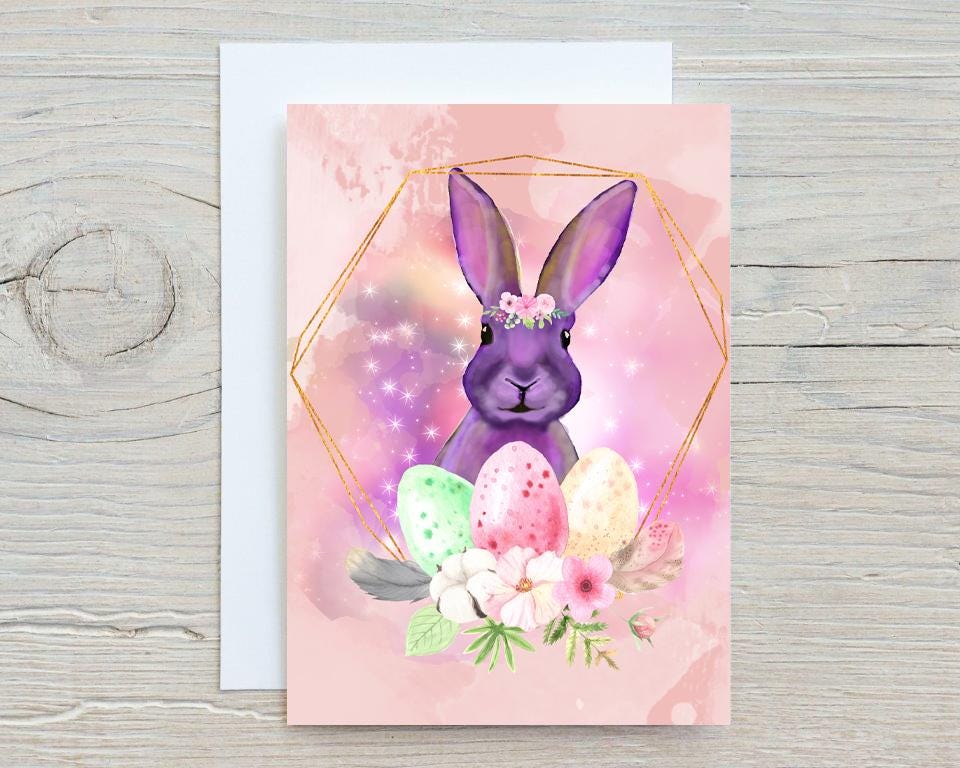 Easter Bunny A5 Glossy Personalised Card, with any name printed on the front