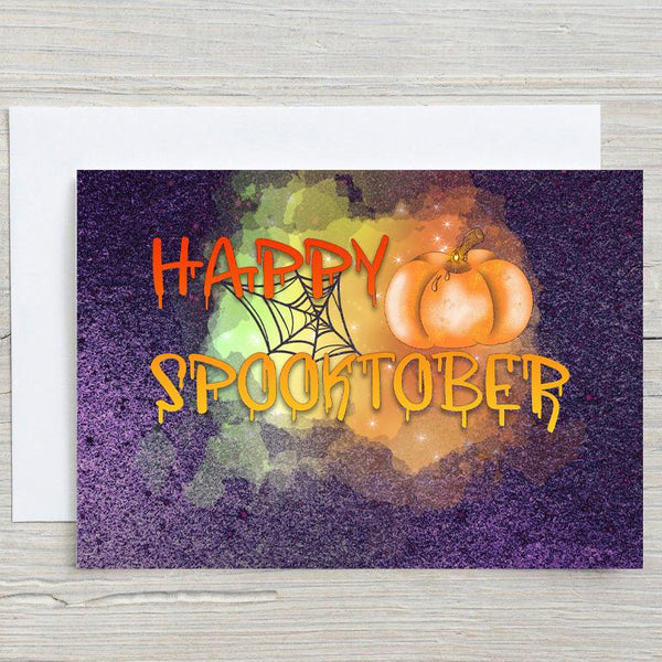 Halloween Happy Spooktober A5 Glossy Personalised Card, with any name printed on the front