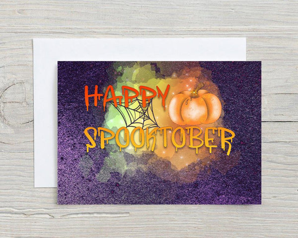 Halloween Happy Spooktober A5 Glossy Personalised Card, with any name printed on the front