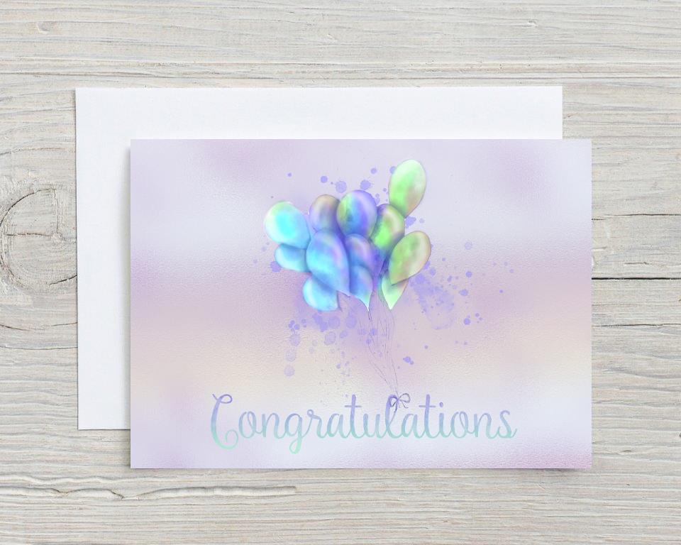 Congratulations Balloon A5 Glossy Personalised Card, with any name printed on the front, Wedding, Engagement, New Job, Birthday