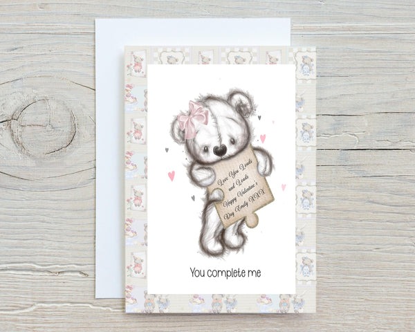 Valentines Day Bear A5 Glossy Personalised Card, with any name/message printed on the front, wording can be changed
