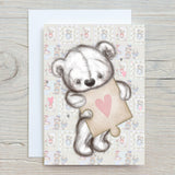 Valentines Day Bear with heart A5 Glossy Personalised Card, with any name/message printed on the front, wording can be changed