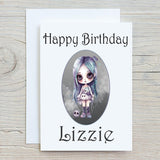 Gothic Emo Girl A5 Glossy Greetings Card, personalised with any wording if required on the front, Birthdays, Halloween