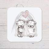 Wedding and Anniversary LGBTQ Sketchy Bears Coaster: can be personalised