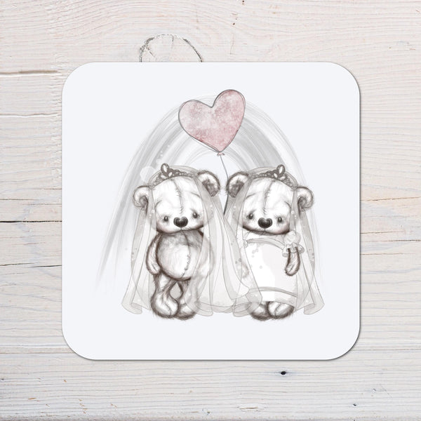 Wedding and Anniversary LGBTQ Sketchy Bears Coaster: can be personalised