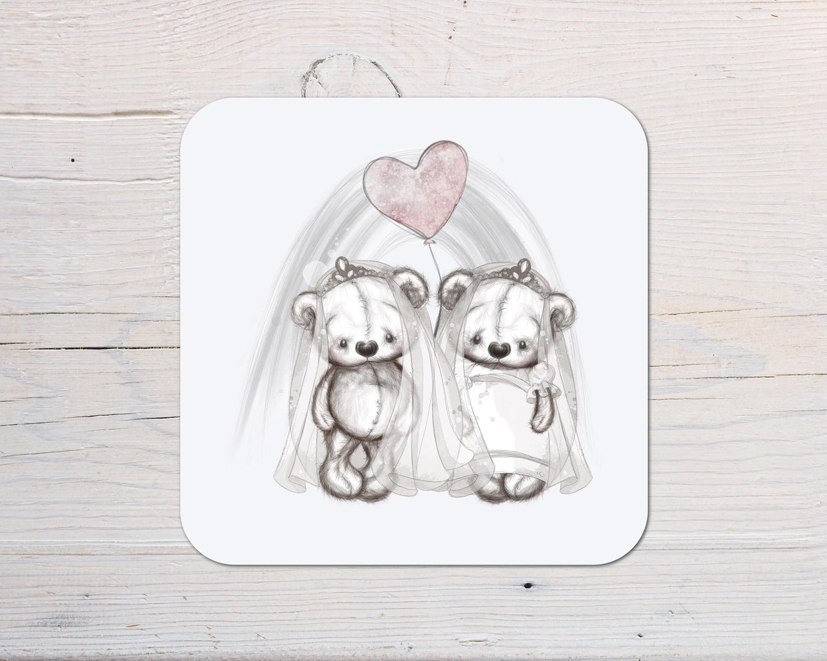 Wedding and Anniversary LGBTQ Sketchy Bears Coaster: can be personalised