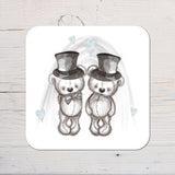 Wedding and Anniversary Sketchy Bears Two Gents Coaster Gift: can be personalised